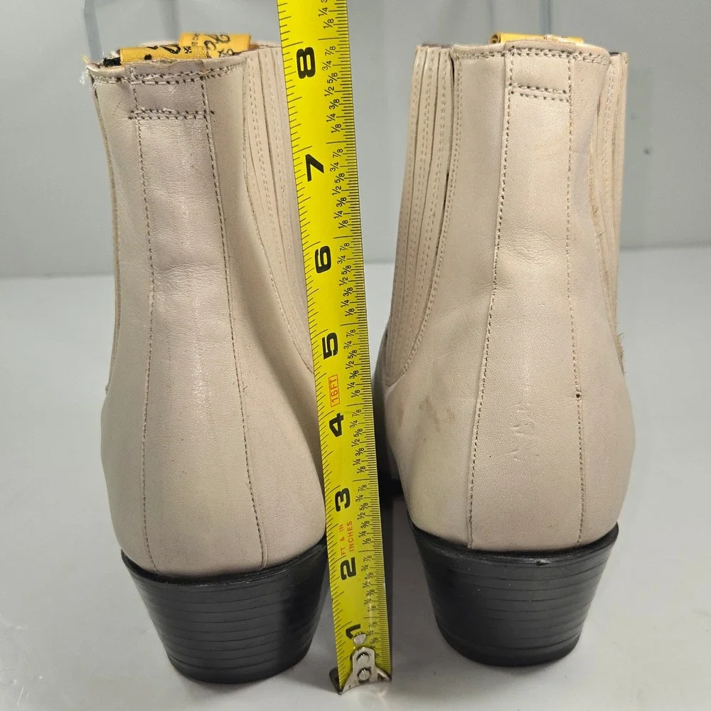 Botas Jaca Cream Leather Western Ankle Boots Pointed Toe Made in Mexico Size 5.5
